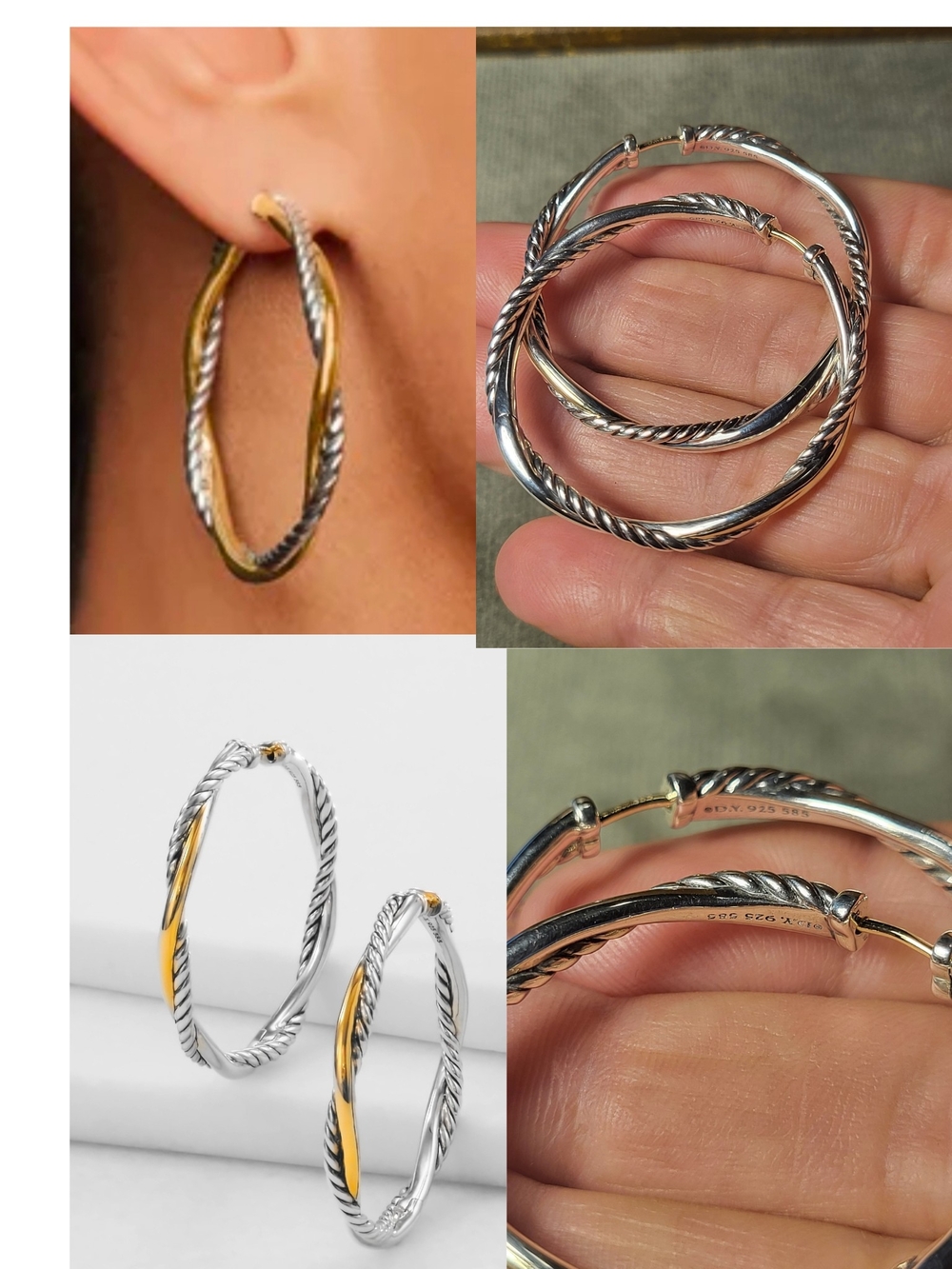 DY Infinity Hoop Earrings Sterling Silver with 14K Yellow Gold, 42mm. #225D